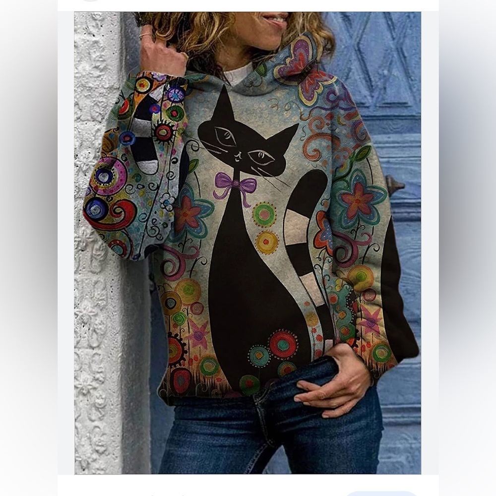 3/$30 bundle! Cute! Kitty Hoodie! M - Picture 1 of 8